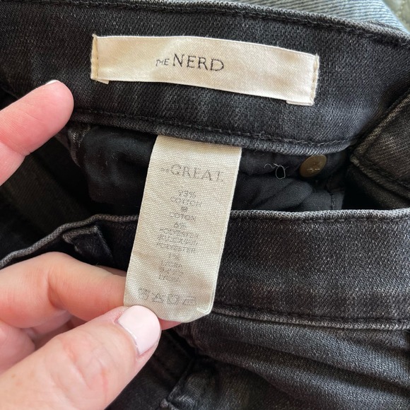 THE GREAT The Nerd Raw Hem Jeans In Black Size 24 Kick Flare High Rise Straight - Picture 16 of 16